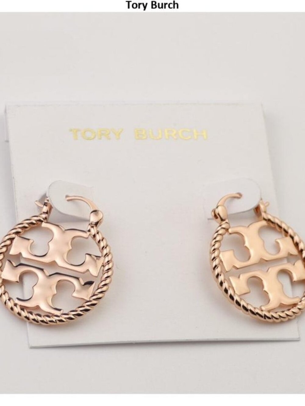 Tory Burch Rose Gold-Tone Logo Rope-Edge Drop Earrings